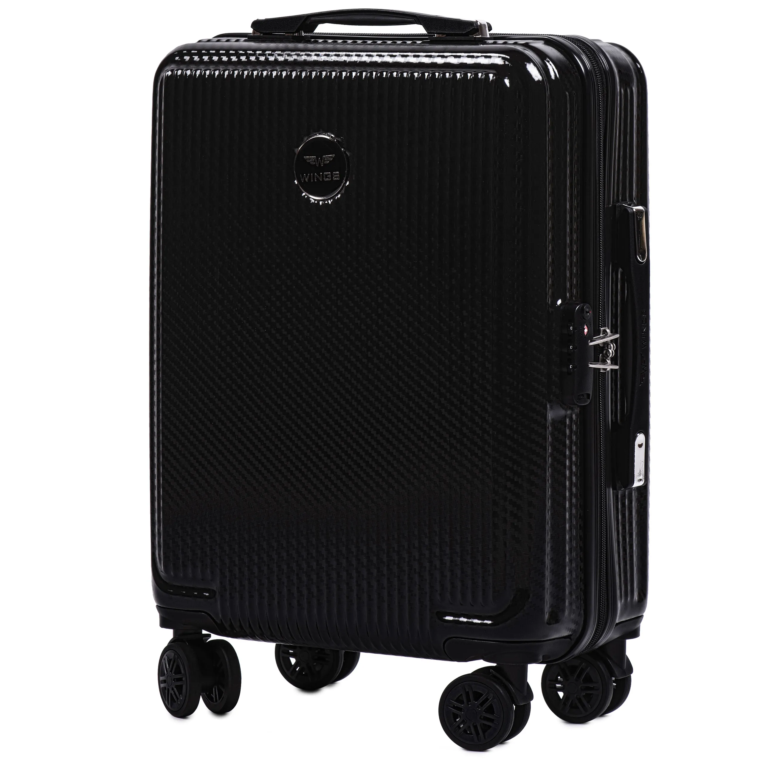 Wings PC565 melns rokas bagāžas koferis — Polikarbonāts, 35L, 2.6 kg