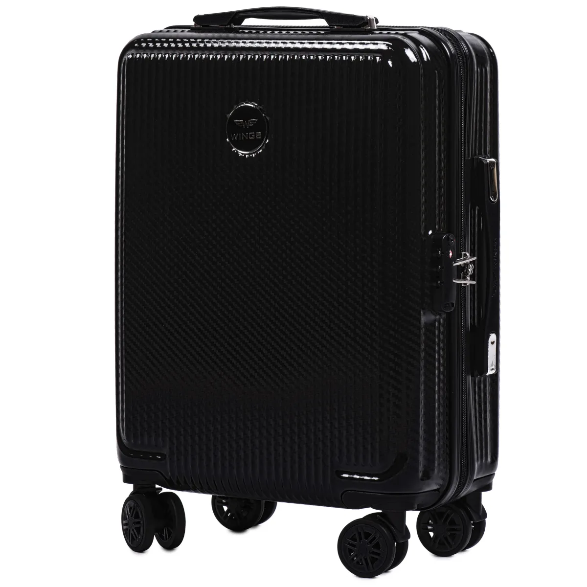 Wings PC565 melns rokas bagāžas koferis — Polikarbonāts, 35L, 2.6 kg