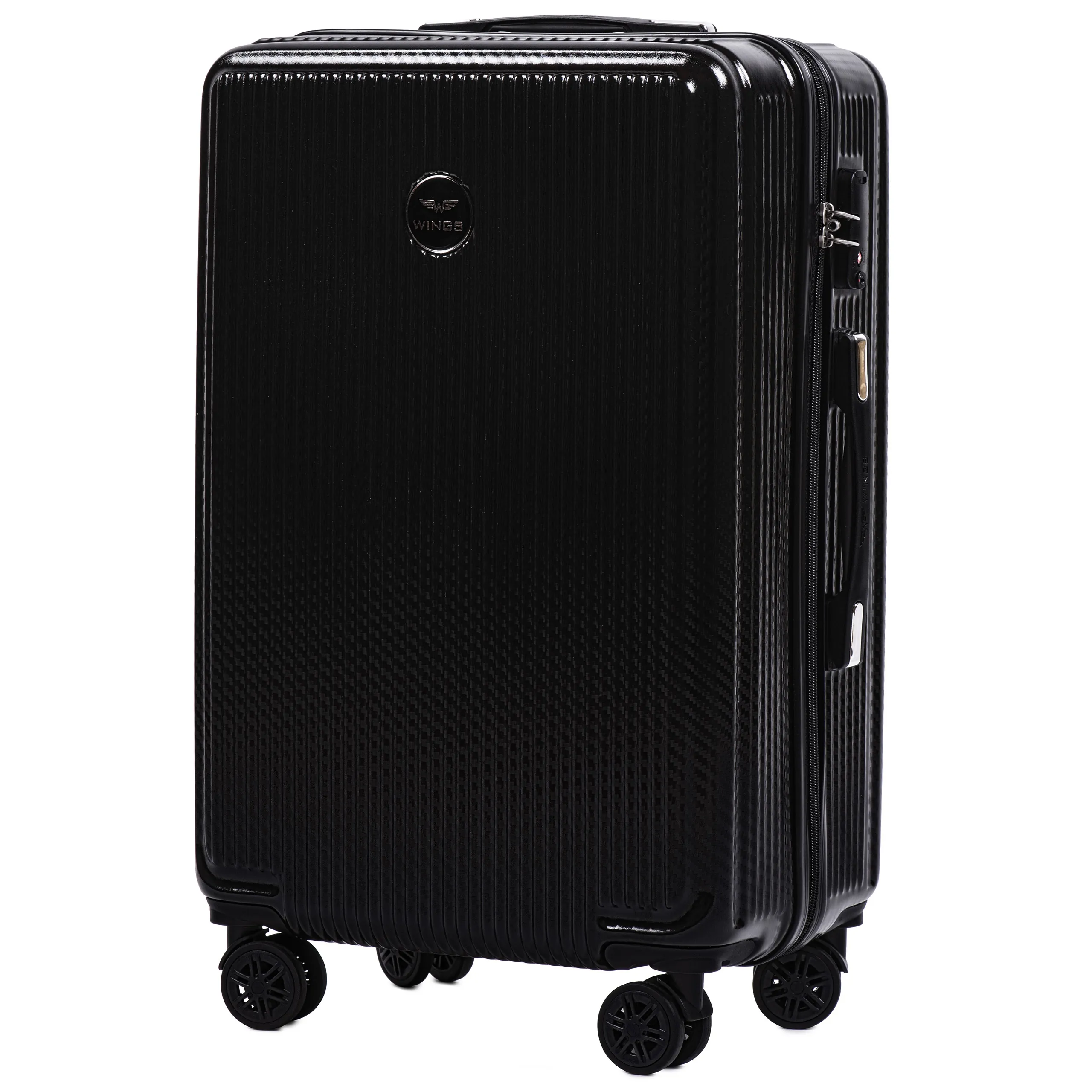 Wings PC565 melns vidējais koferis — Polikarbonāts, 63L, 3.3 kg
