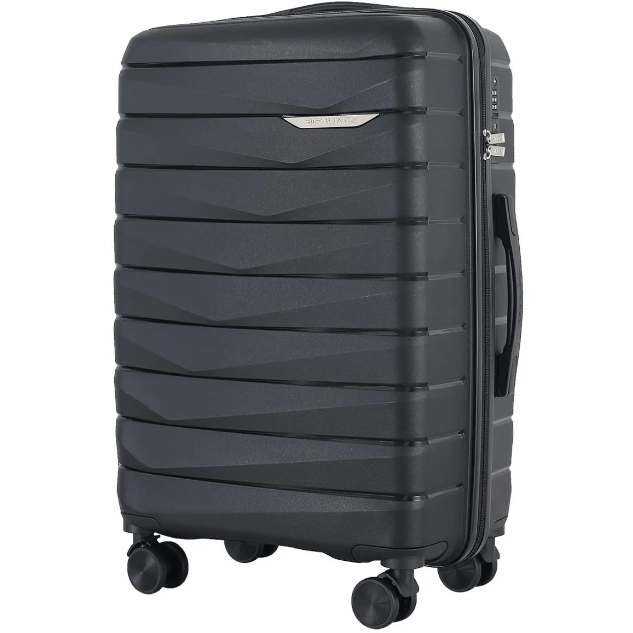 Wings MUR01 melns vidējais koferis — polipropilēns, 64L, 3.2 kg