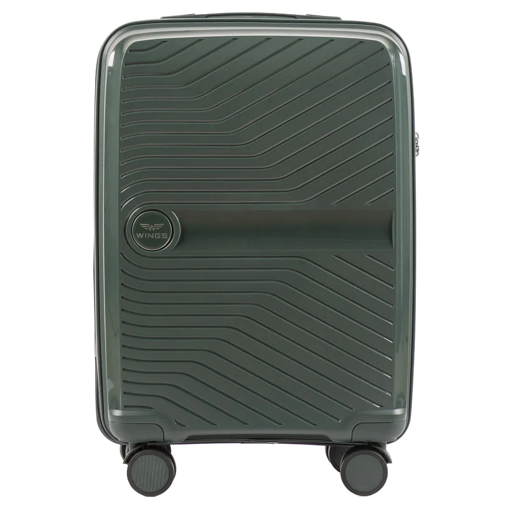 Wings DQ1810 zaļš rokas bagāžas koferis — Polipropilēns, 39L, 2.5 kg (no priekšas)